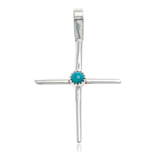 .925 Sterling Silver Handmade Cross Certified Authentic Navajo Natural Turquoise Native American Pendant 24373-1 .925 Sterling Silver Handmade Cross Certified Authentic Navajo Natural Turquoise Native American Pendant 24373-1