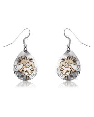 12kt Gold Filled and .925 Sterling Silver Kokopelli Handmade Certified Authentic Navajo Dangle Native American Earrings 24466