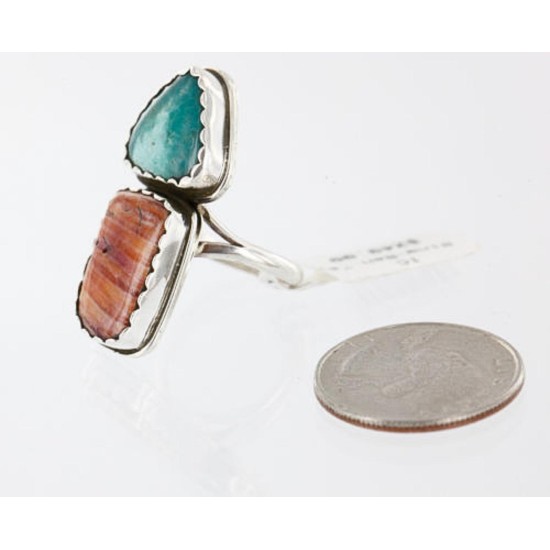 $250 Handmade Certified Authentic Navajo .925 Sterling Silver Turquoise and Spiny Oyster Native American Ring  370990736789
