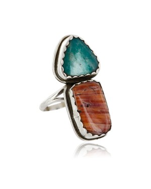 $250 Handmade Certified Authentic Navajo .925 Sterling Silver Turquoise and Spiny Oyster Native American Ring  370990736789