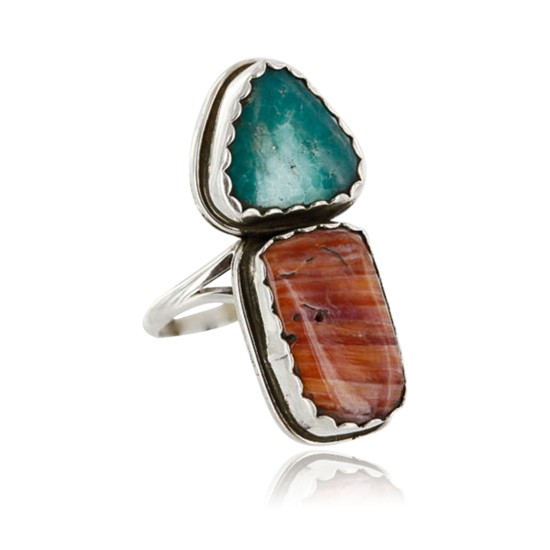 $250 Handmade Certified Authentic Navajo .925 Sterling Silver Turquoise and Spiny Oyster Native American Ring  370990736789