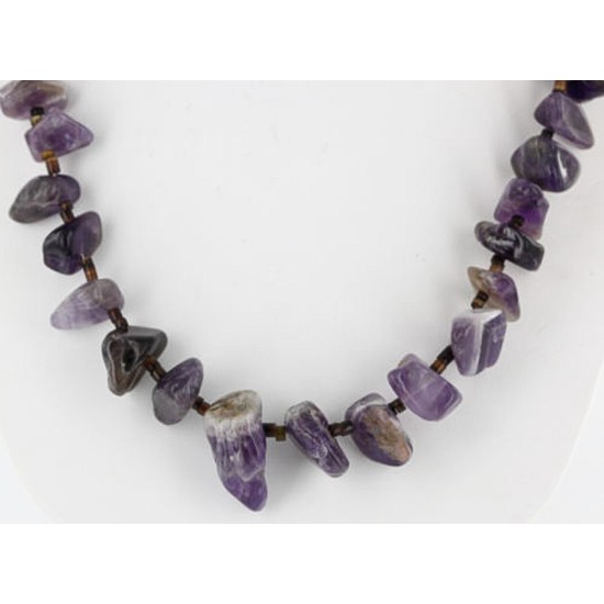 Certified Authentic Navajo .925 Sterling Silver Natural Amethyst Heishi Native American Necklace 15824-17