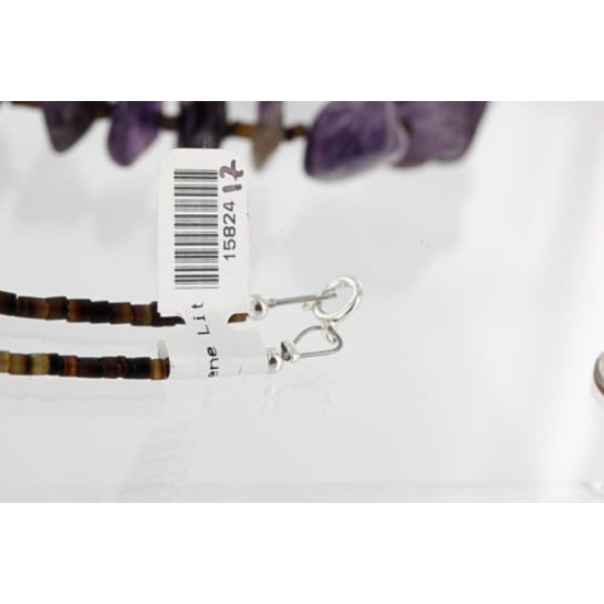Certified Authentic Navajo .925 Sterling Silver Natural Amethyst Heishi Native American Necklace 15824-17