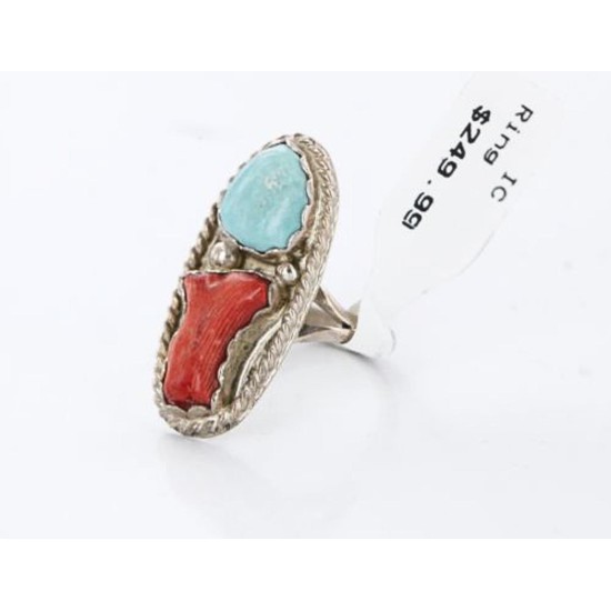 Handmade Certified Authentic Navajo .925 Sterling Silver Turquoise and Spiny Oyster Native American Ring  390842279163