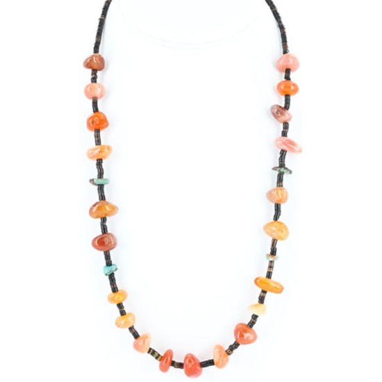 Certified Authentic Navajo .925 Sterling Silver Natural Turquoise Carnelian Native American Necklace 15888-3