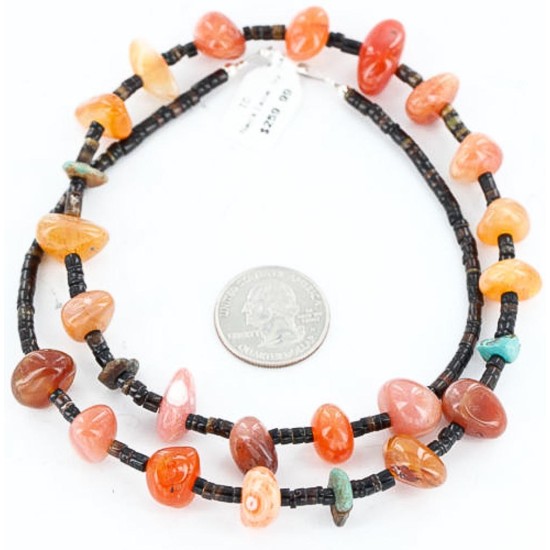 Certified Authentic Navajo .925 Sterling Silver Natural Turquoise Carnelian Native American Necklace 15888-3