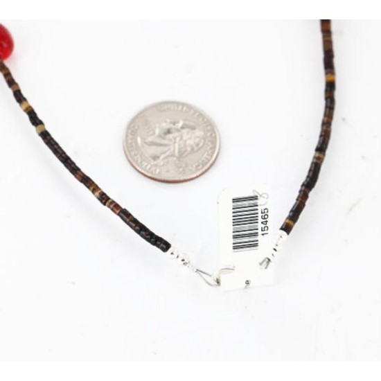 Certified Authentic Navajo .925 Sterling Silver Natural Coral and Heishi Native American Necklace 390834827025
