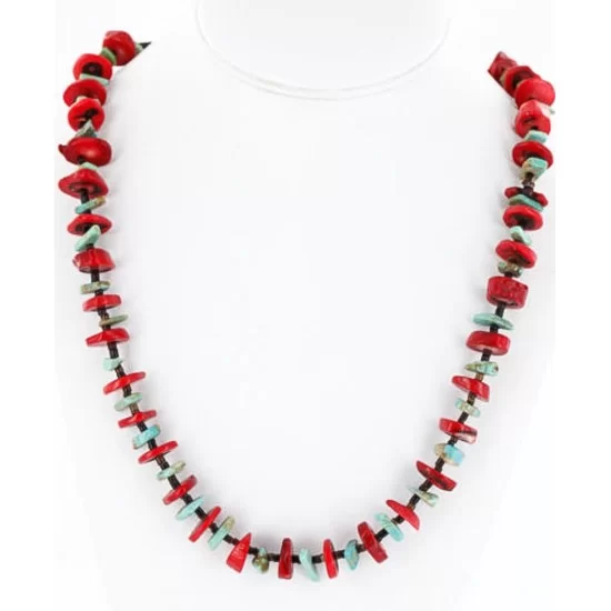 Navajo .925 Sterling Silver Natural Turquoise Coral Native American Necklace 390828597399