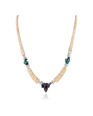 $280 Certified Authentic Navajo .925 Sterling Silver Graduated Heishi Turquoise and Amethyst Native American Necklace 25238
