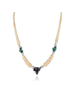 Navajo .925 Sterling Silver Graduated Heishi Turquoise and Amethyst Necklace 25238