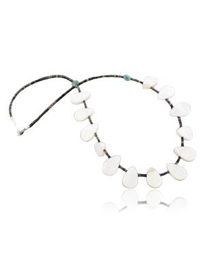 $280 Certified Authentic Navajo .925 Sterling Silver Natural Turquoise Mother of Pearl Native American Necklace 15215-2