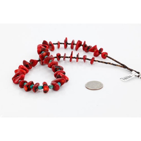 Certified Authentic Navajo .925 Sterling Silver Graduated Coral Turquoise Native American Necklace 390749413112