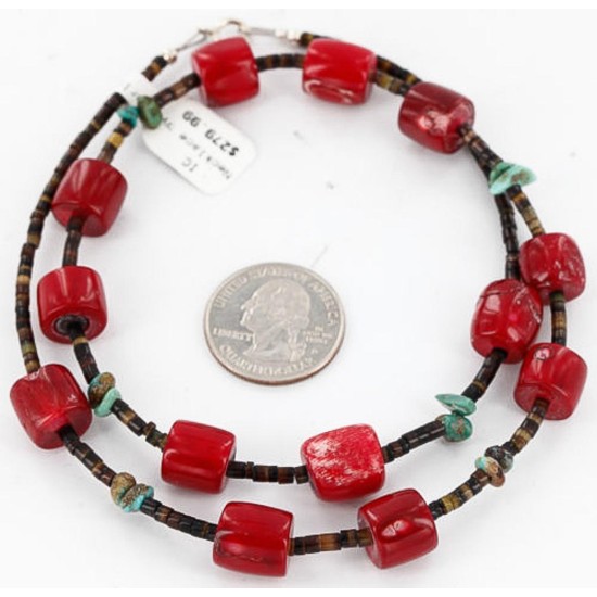 Certified Authentic Navajo .925 Sterling Silver Natural Turquoise CORAL Native American Necklace 390800932046