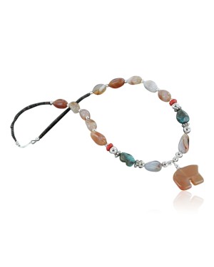 $290 Bear Fetish Certified Authentic Navajo .925 Sterling Silver Natural Carnelian Turquoise Native American Necklace 390681085392