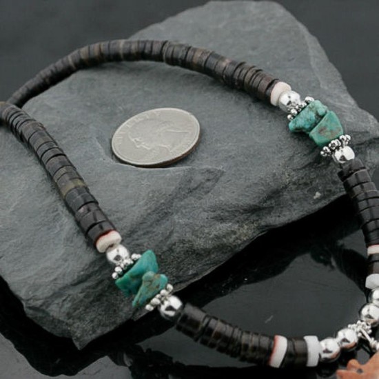 $290 Certified Authentic Navajo .925 Sterling Silver Graduated Heishi Turquoise Native American Carved Fetish Necklace 390732446395