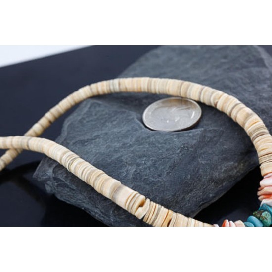 $290 Handmade Certified Authentic Navajo .925 Sterling Silver Graduated Melon Shell and Turquoise Native American Necklace 390742402073