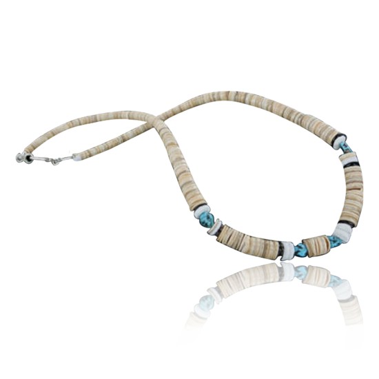 $290 Handmade Certified Authentic Navajo .925 Sterling Silver Graduated Melon Shell and Turquoise Native American Necklace 370967752328