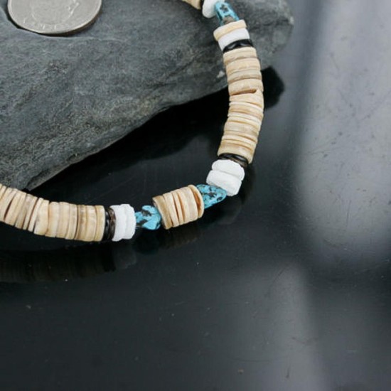 $290 Handmade Certified Authentic Navajo .925 Sterling Silver Graduated Melon Shell and Turquoise Native American Necklace 370967752328