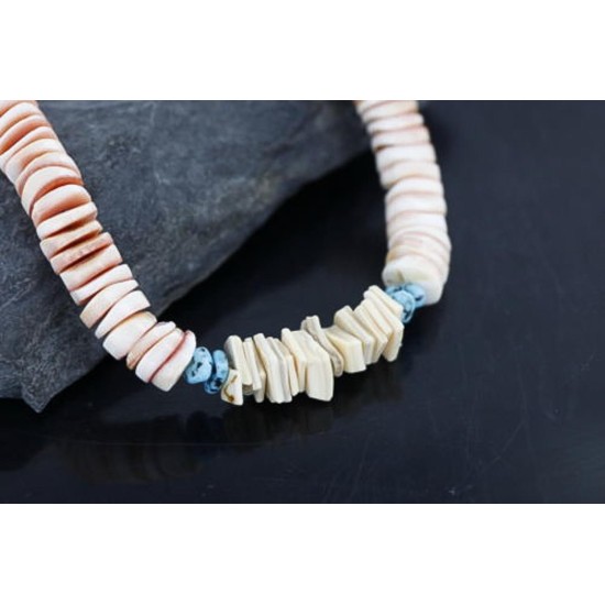 $290 Handmade Certified Authentic Navajo .925 Sterling Silver Graduated Melon Shell and Turquoise Native American Necklace 390741268495