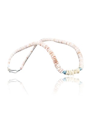 $290 Handmade Certified Authentic Navajo .925 Sterling Silver Graduated Melon Shell and Turquoise Native American Necklace 390741268495