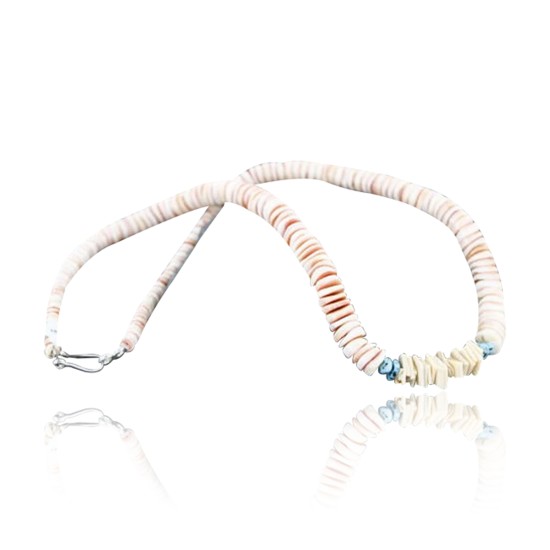 $290 Handmade Certified Authentic Navajo .925 Sterling Silver Graduated Melon Shell and Turquoise Native American Necklace 390741268495