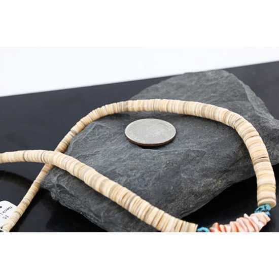 $290 Handmade Certified Authentic Navajo .925 Sterling Silver Graduated Melon Shell and Turquoise Native American Necklace 390742303756