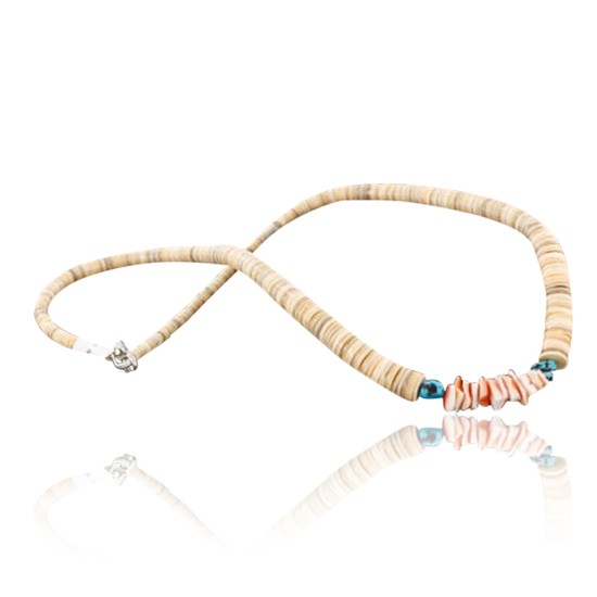 $290 Handmade Certified Authentic Navajo .925 Sterling Silver Graduated Melon Shell and Turquoise Native American Necklace 390742303756