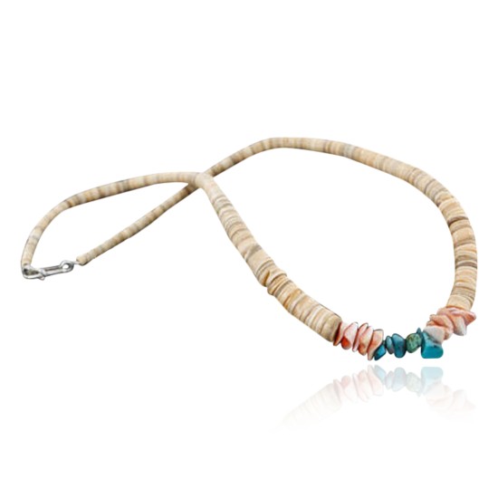 $290 Handmade Certified Authentic Navajo .925 Sterling Silver Graduated Melon Shell and Turquoise Native American Necklace 390742402073
