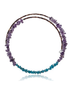 Natural Turquoise and Amethyst Certified Authentic Navajo Native American Adjustable Choker Wrap Necklace Chain 25584