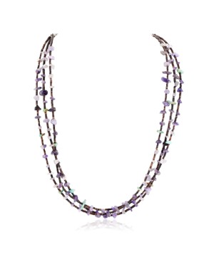 3 Strand Certified Authentic .925 Sterling Silver Navajo Natural Turquoise and Amethyst Native American Necklace 15984-41