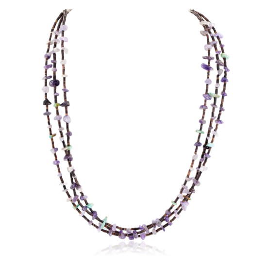 3 Strand Certified Authentic .925 Sterling Silver Navajo Natural Turquoise and Amethyst Native American Necklace 15984-41
