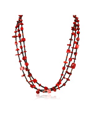 3 Strand Certified Authentic Navajo .925 Sterling Silver Coral Native American Necklace 750174