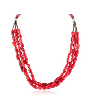 3 Strand Certified Authentic Navajo .925 Sterling Silver Coral Native American Necklace 790106-1