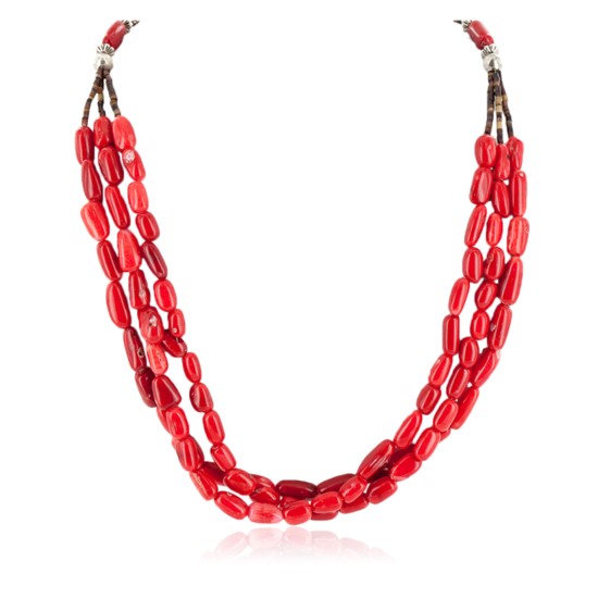 3 Strand Certified Authentic Navajo .925 Sterling Silver Coral Native American Necklace 790106-1