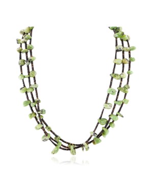 3 Strand Certified Authentic Navajo .925 Sterling Silver Natural Green Agate Native American Necklace 750106-441