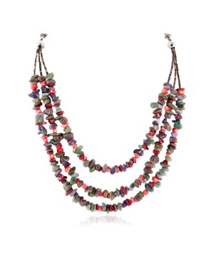 3 Strand Certified Authentic Navajo .925 Sterling Silver Natural Multicolor Stones Amethyst Coral Jade Agate Native American Necklace 750102-4