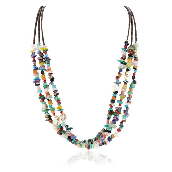3 Strand Certified Authentic Navajo .925 Sterling Silver Natural Multicolor Stones Native American Necklace  25318