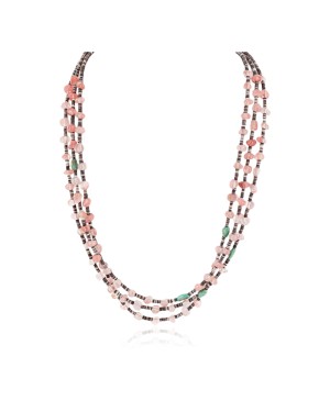 3 Strand Certified Authentic Navajo .925 Sterling Silver Natural Pink Quartz Native American Necklace 15649-115