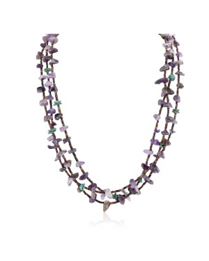 3 Strand Certified Authentic Navajo .925 Sterling Silver Natural Turquoise Amethyst Native American Necklace 25268-1