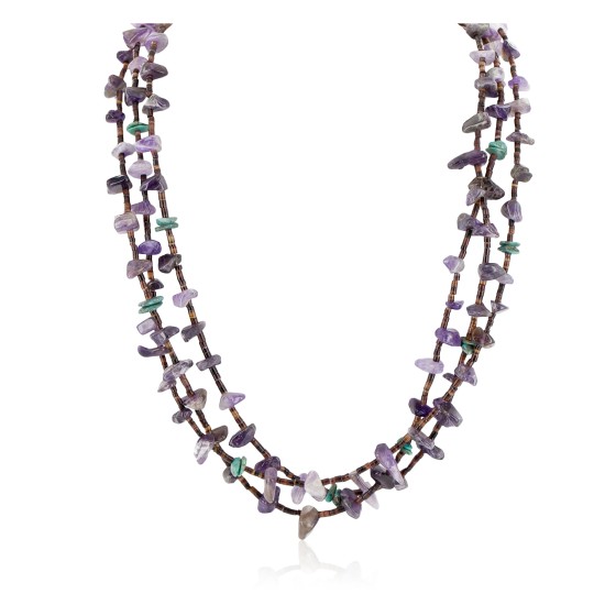 3 Strand Certified Authentic Navajo .925 Sterling Silver Natural Turquoise Amethyst Native American Necklace 25268-1