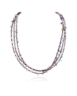 3 Strand Certified Authentic Navajo .925 Sterling Silver Natural Turquoise and Amethyst Native American Necklace  15980-2