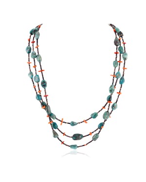 3 Strand Certified Authentic Navajo .925 Sterling Silver Natural Turquoise Coral Heishi Native American Necklace 15297-18