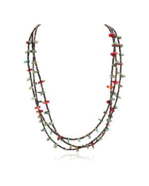 3 Strand Certified Authentic Navajo .925 Sterling Silver Natural Turquoise Coral Heishi Native American Necklace  18108-20