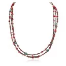 3 Strand Navajo .925 Sterling Silver Natural Turquoise Coral Native American Necklace 15649-21