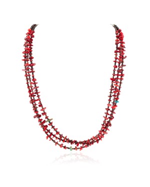3 Strand Certified Authentic Navajo .925 Sterling Silver Natural Turquoise Coral Native American Necklace 750158-0