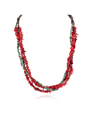 3 Strand Certified Authentic Navajo .925 Sterling Silver Natural Turquoise Coral Twisted Native American Necklace 750153-1