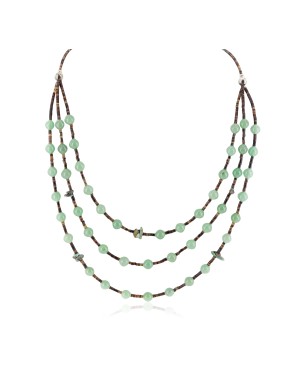 3 Strand Certified Authentic Navajo .925 Sterling Silver Natural Turquoise Jade Native American Necklace 15835-16