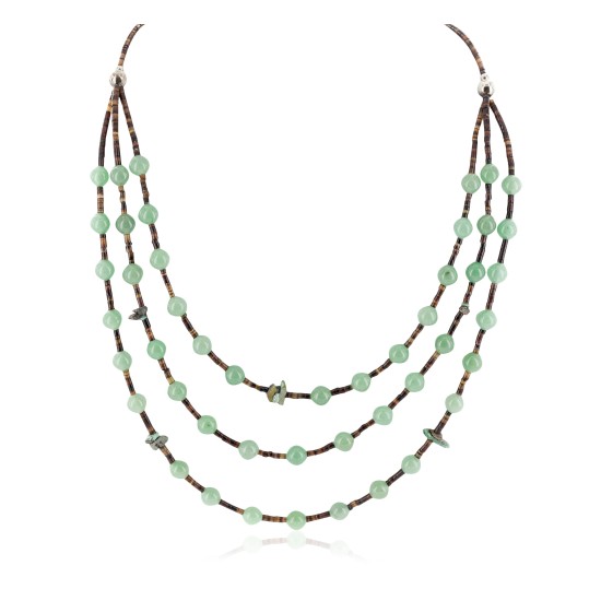 3 Strand Certified Authentic Navajo .925 Sterling Silver Natural Turquoise Jade Native American Necklace 15835-16