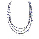 3 Strand Certified Authentic Navajo .925 Sterling Silver Natural Turquoise Lapis Native American Necklace 16094-2