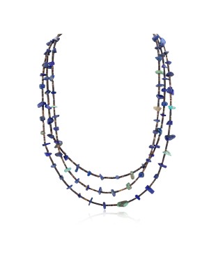 3 Strand Certified Authentic Navajo .925 Sterling Silver Natural Turquoise Lapis Native American Necklace 16094-2